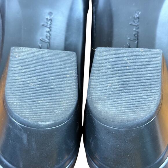 Clarks Emslie Warren Womens Black Leather Clogs Block Chunky Heel Shoes sz 7 M - Picture 14 of 16